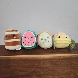 Squishmallows 5" Food Set of 4 Kachina Kiwi Pancakes Wanda Watermelon Macaron